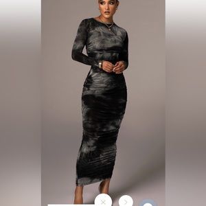 JLUXLABEL Tie dye marble print dress long sleeve sheer